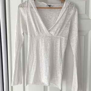 White Burnout Tee v neck hoodie Hard Tail Small